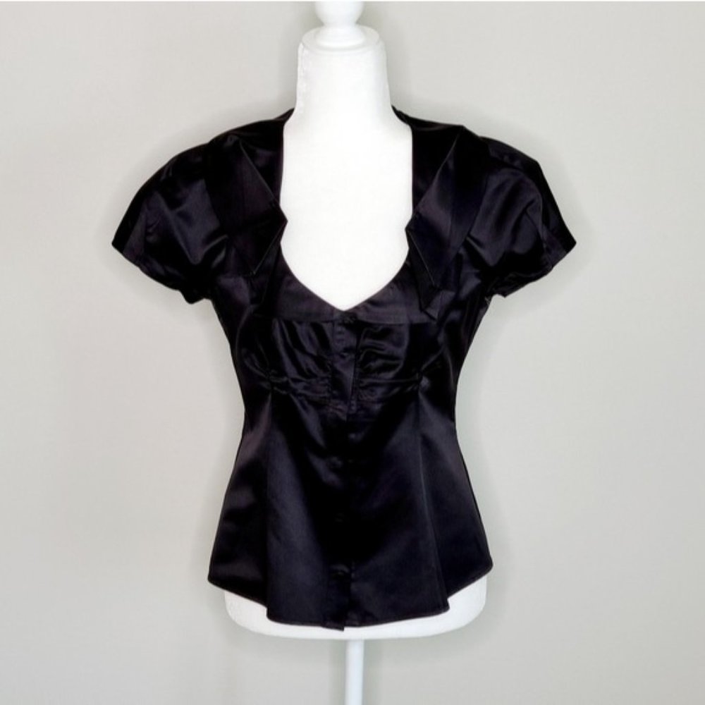 Prada Black Short Sleeve Draped Top Blouse - Picture 3 of 8
